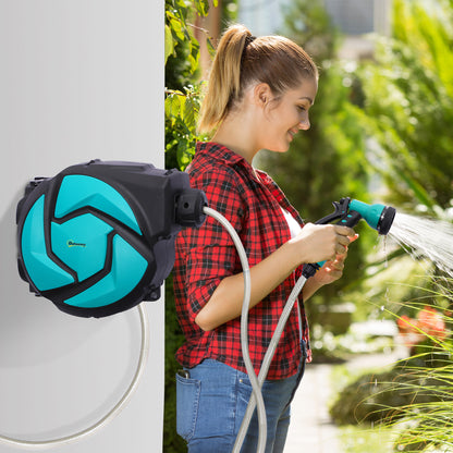 Outsunny Hose Reel, 33 ft Retractable Garden Hose, Hose Reel Wall Mounted, Water Hose Reel Automatic Rewind, Dark Grey
