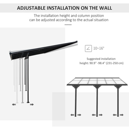 Outsunny 10' x 12' Outdoor Hardtop Pergola Gazebo with Polycarbonate Roof Adjustable Height, Aluminum Frame, UV Protection, Grey