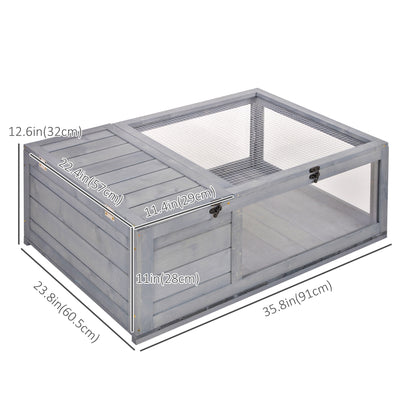 PawHut Wood Tortoise House for Lizards, Geckos, Indoor Outdoor Use, 35.8" x 23.8" x 12.6", Grey