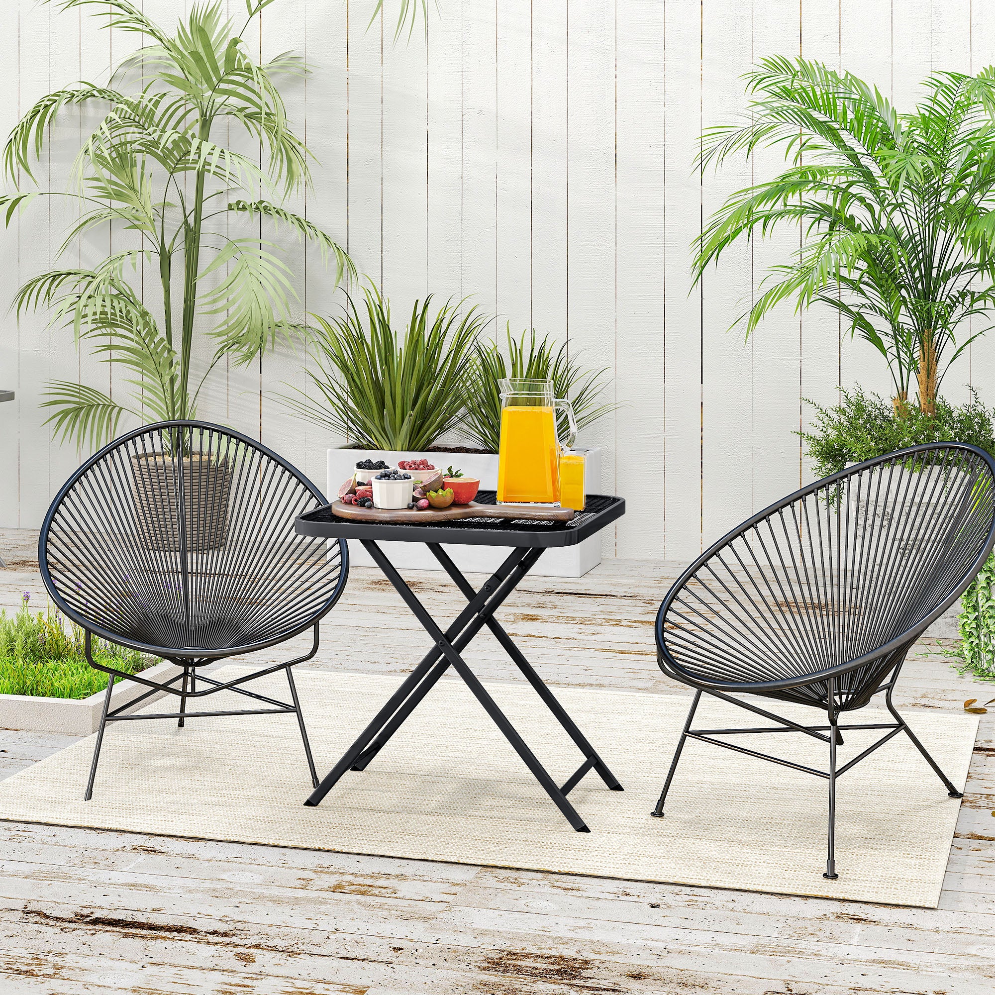 Outsunny 27.5" Square Outdoor Patio Table, Outdoor Folding Table with Grid Rattan-Like Top for Camping, Picnic, Black