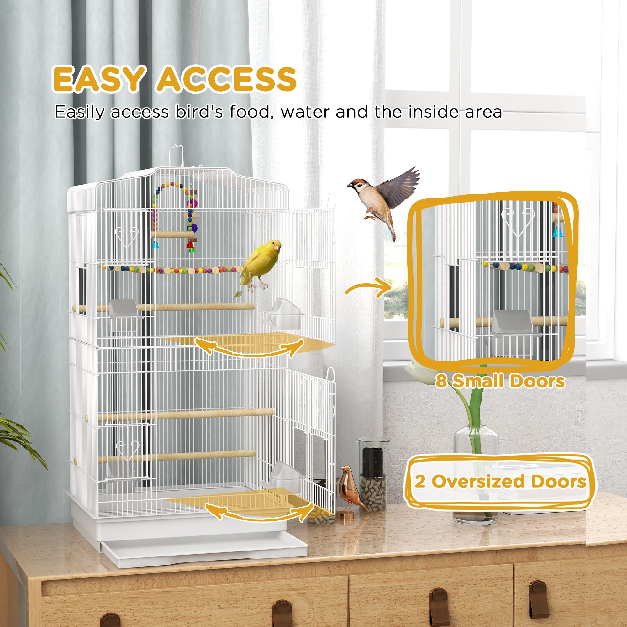 PawHut 36" Bird Cage with Accessories, Handle, Mesh Cover, Tray, White