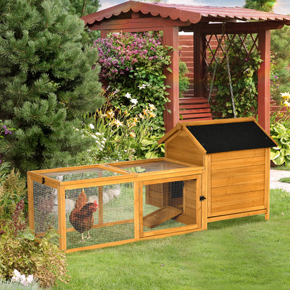 PawHut 2-Tier Chicken Coop, Wooden Hen House, Poultry Habitat Outdoor Backyard with Removable Tray, Nesting Box, Outside Run, Ramp, 71"x36"x31"