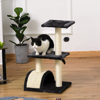 PawHut 28" Cat Tree with Scratching Post, Pad, Toy Ball for Indoor Cats, Grey