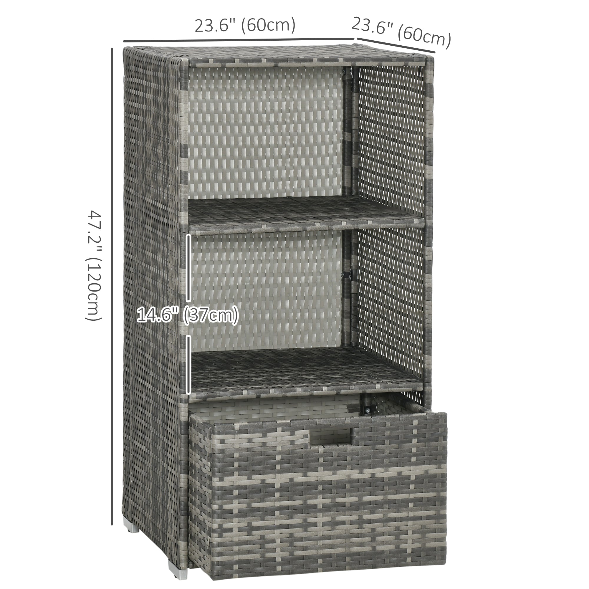 Outsunny Outdoor Storage Cabinet, Patio Storage Box Rack Rattan Wicker Pool Towel Valet Organizer Poolside Garden Lawn Bathroom Furniture Shelf w/ Shelf Drawer, Mixed Grey