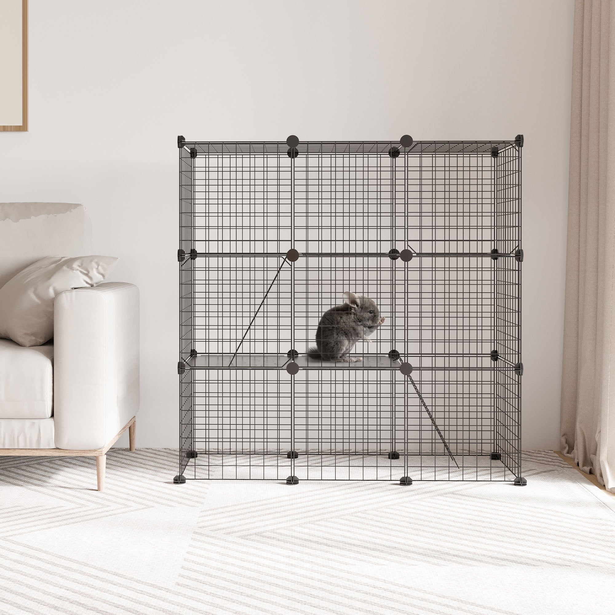 PawHut 31 Panels Small Animal Cage, Pet Playpen w/ Doors, Chinchilla Cage w/ Ramps, for Cat, Rabbits, Indoor Use