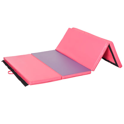 Soozier 4'x6'x2'' Folding Gymnastics Tumbling Mat, Exercise Mat  with Carrying Handles for Yoga, MMA, Martial Arts, Stretching, Core Workouts, Pink and Purple