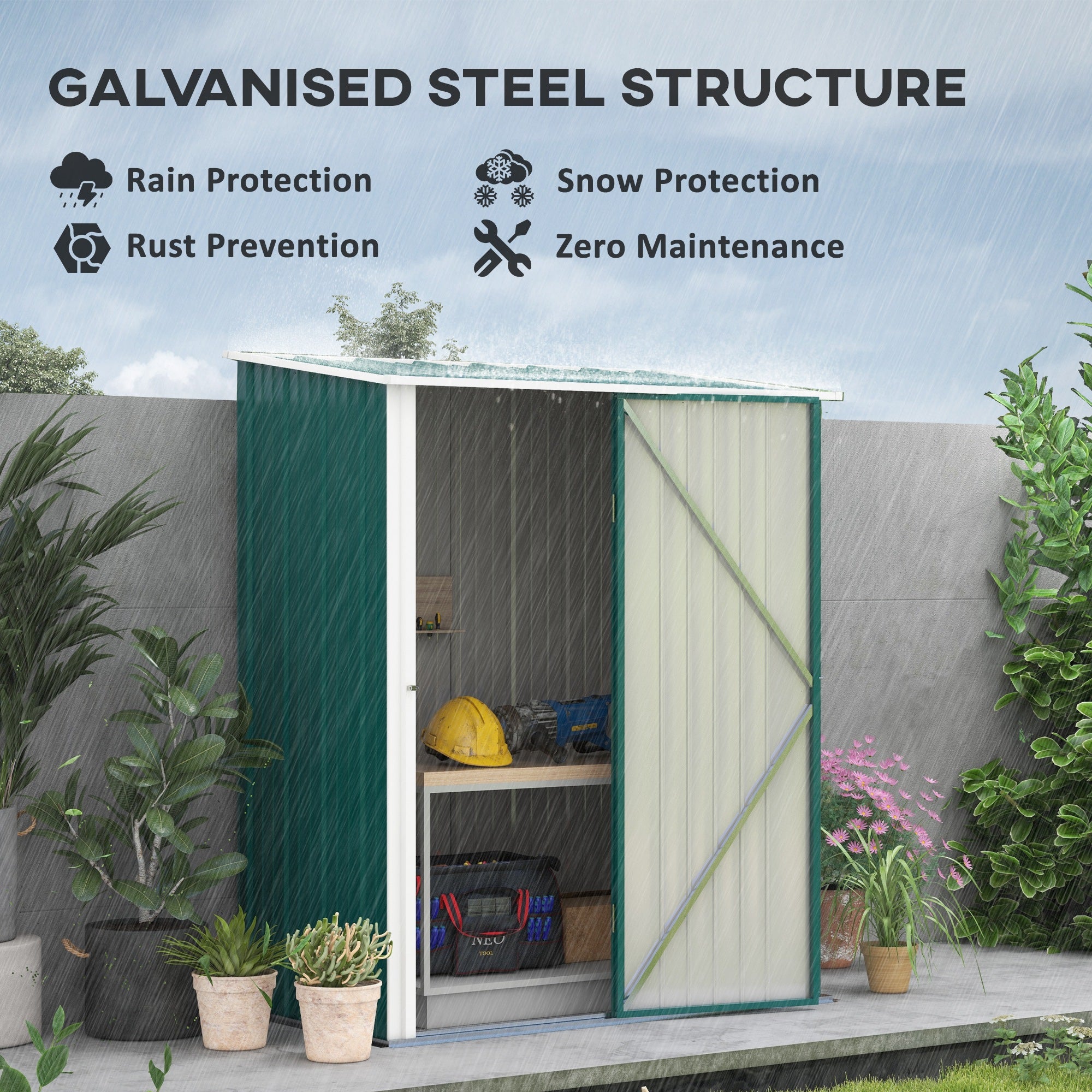 Outsunny 5' x 3' Outdoor Storage Shed, Steel Garden Shed with Single Lockable Door, Tool Storage Shed for Backyard, Green