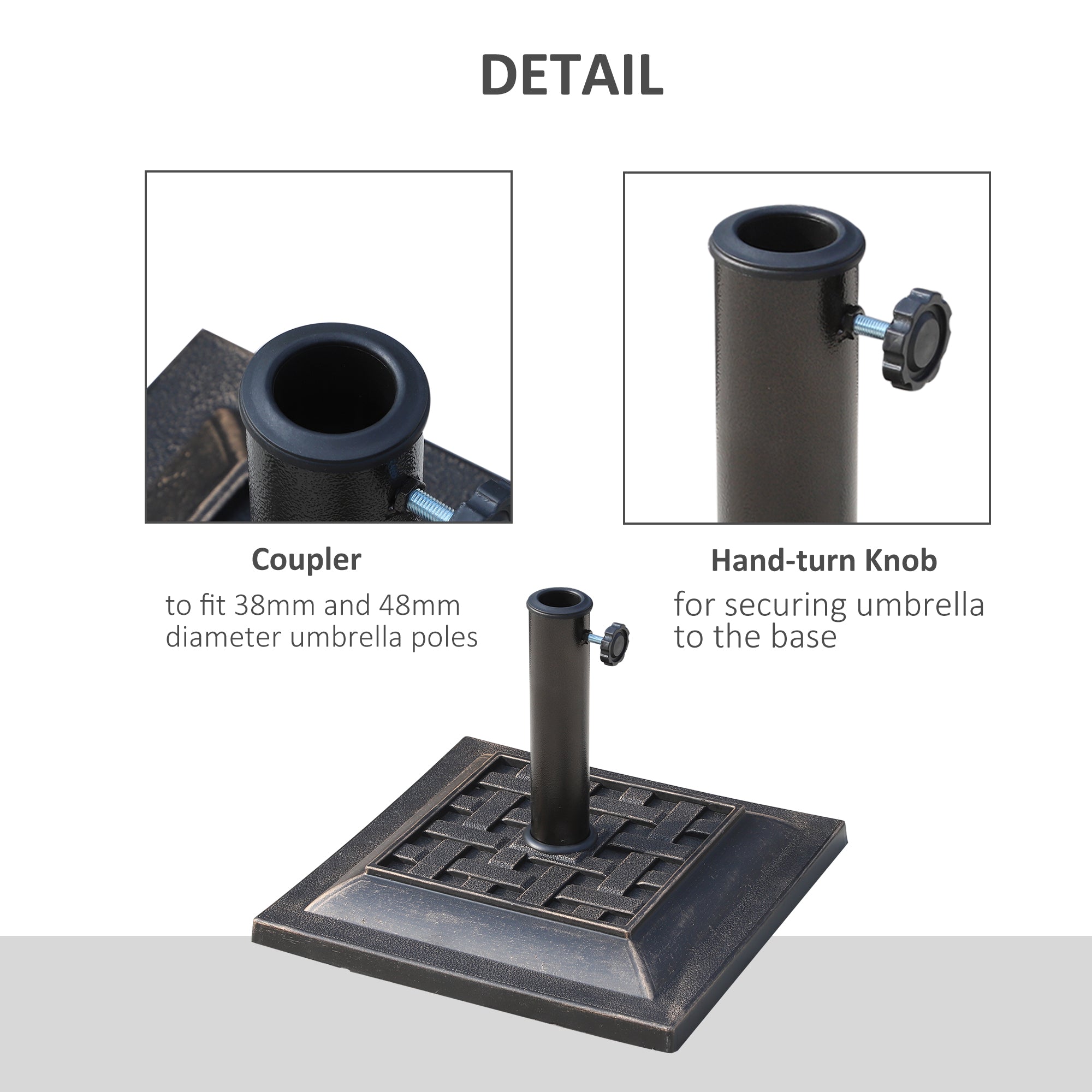 Outsunny 20 lbs Resin Patio Umbrella Stand Base Coated Pole Square Market Umbrella parasol Holder Bronze