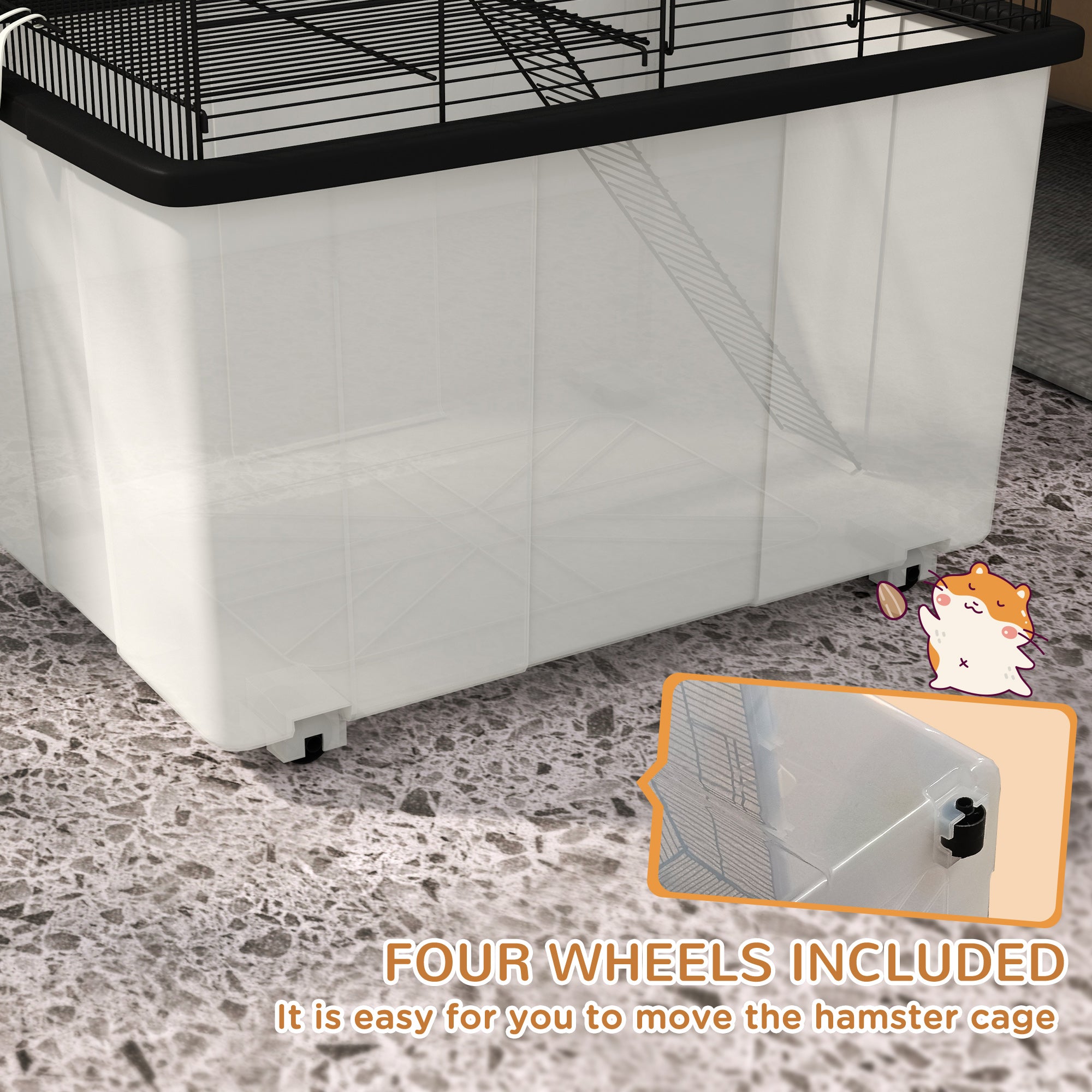 PawHut Hamster House Gerbil Habitat for Dwarf Hamster, Syrian Hamster with Wheels, Detachable Bottom - Black