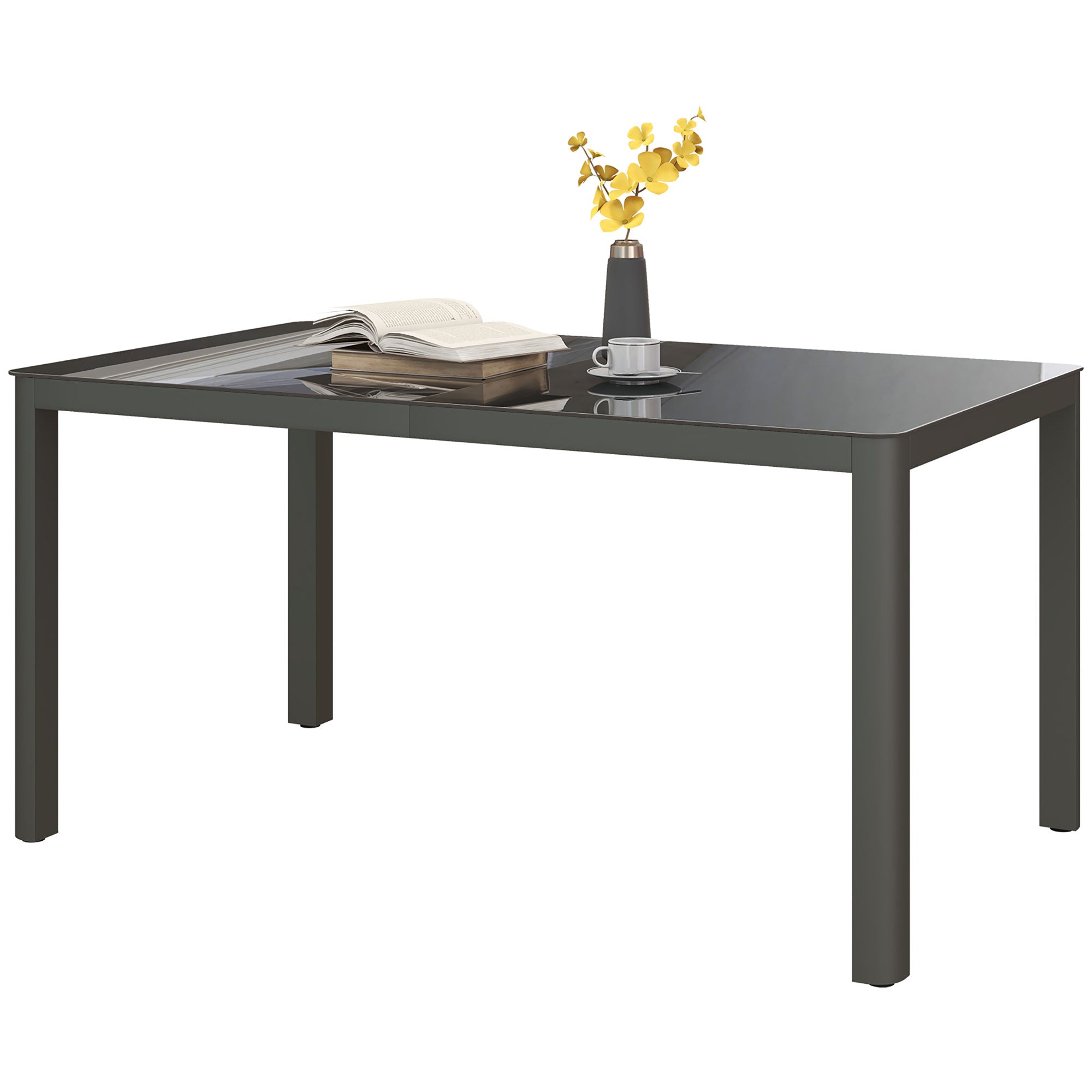 Outsunny 59" x 35" Aluminium Outdoor Dining Table for 6, with Glass Tabletop, Grey