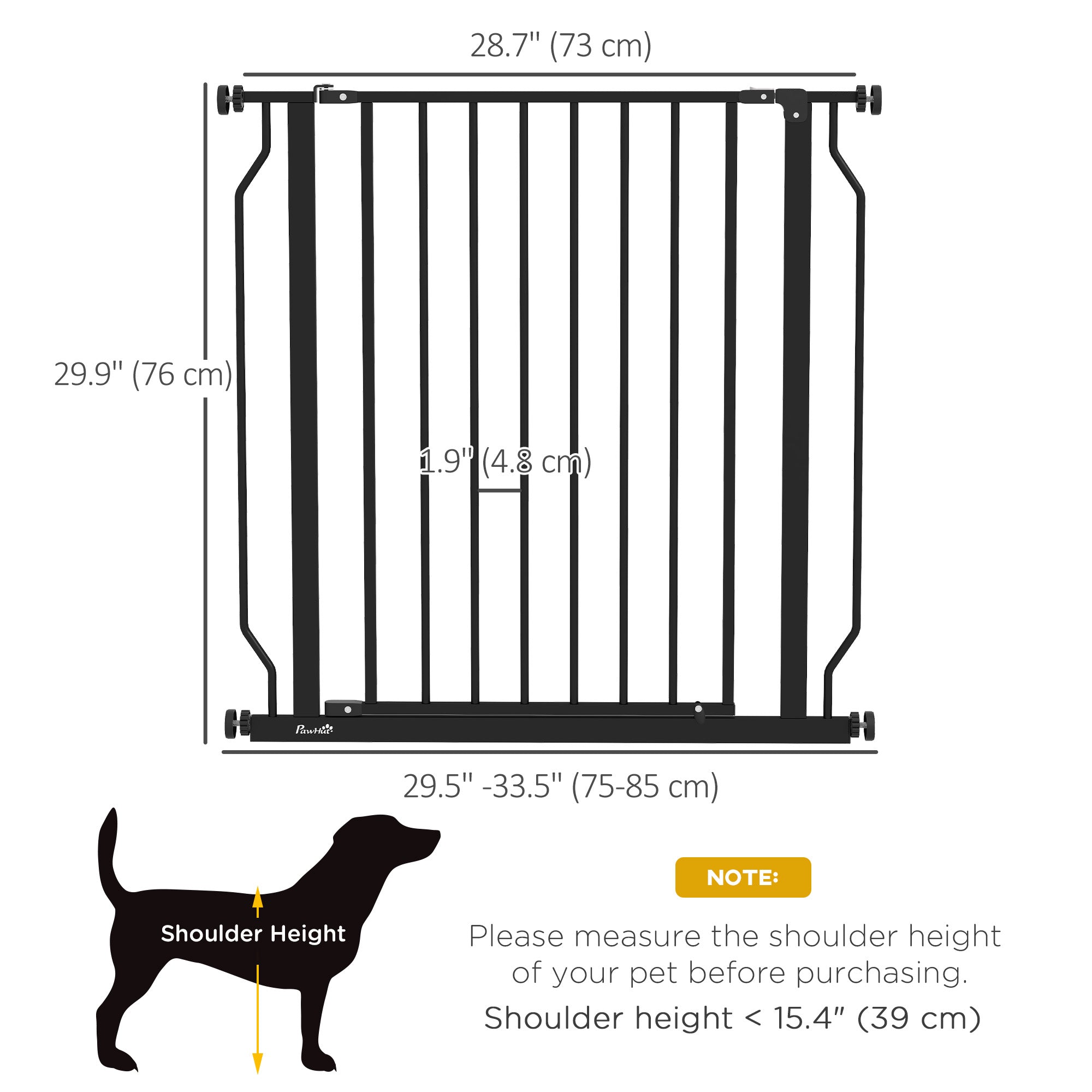 PawHut 30"- 34" Easy Install Pet Gate w/ Door & Double Locking System, Extra Wide Dog Gate for Stairs, Hallways, Black