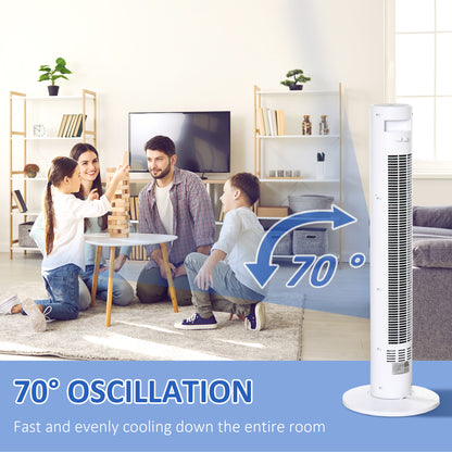 HOMCOM Freestanding Tower Fan Cooling for Home Bedroom with 3 Speed, 12h Timer, Oscillating, LED Sensor Panel, Remote Controller, White
