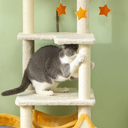 PawHut Star and Moon Themed Cat Tree with Cat Scratching Posts, Cat Condo, Bed, Scratching Board, Cat Toys, Beige