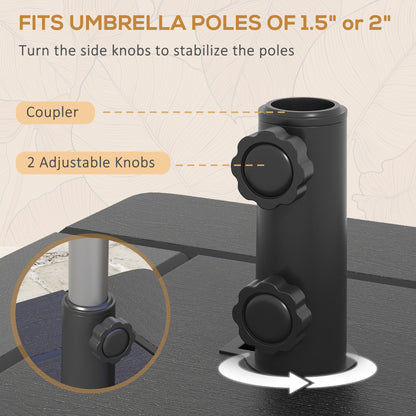 Outsunny 3-in-1 Outdoor Umbrella Base with Wheels and Handles, End Table, Flower Box Planter with Hole, 176 lbs. Capacity, Black