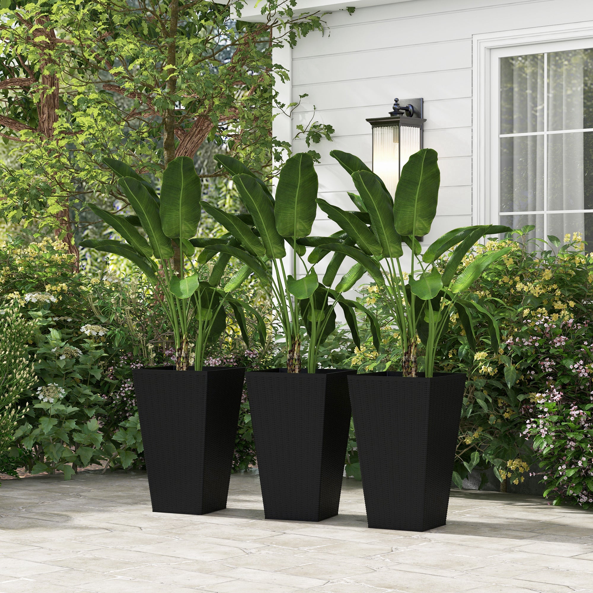 Outsunny Set of 3 Tall Plant Stand, Outdoor & Indoor Flower Pot Set for Front Door, Entryway, Patio and Deck, Black