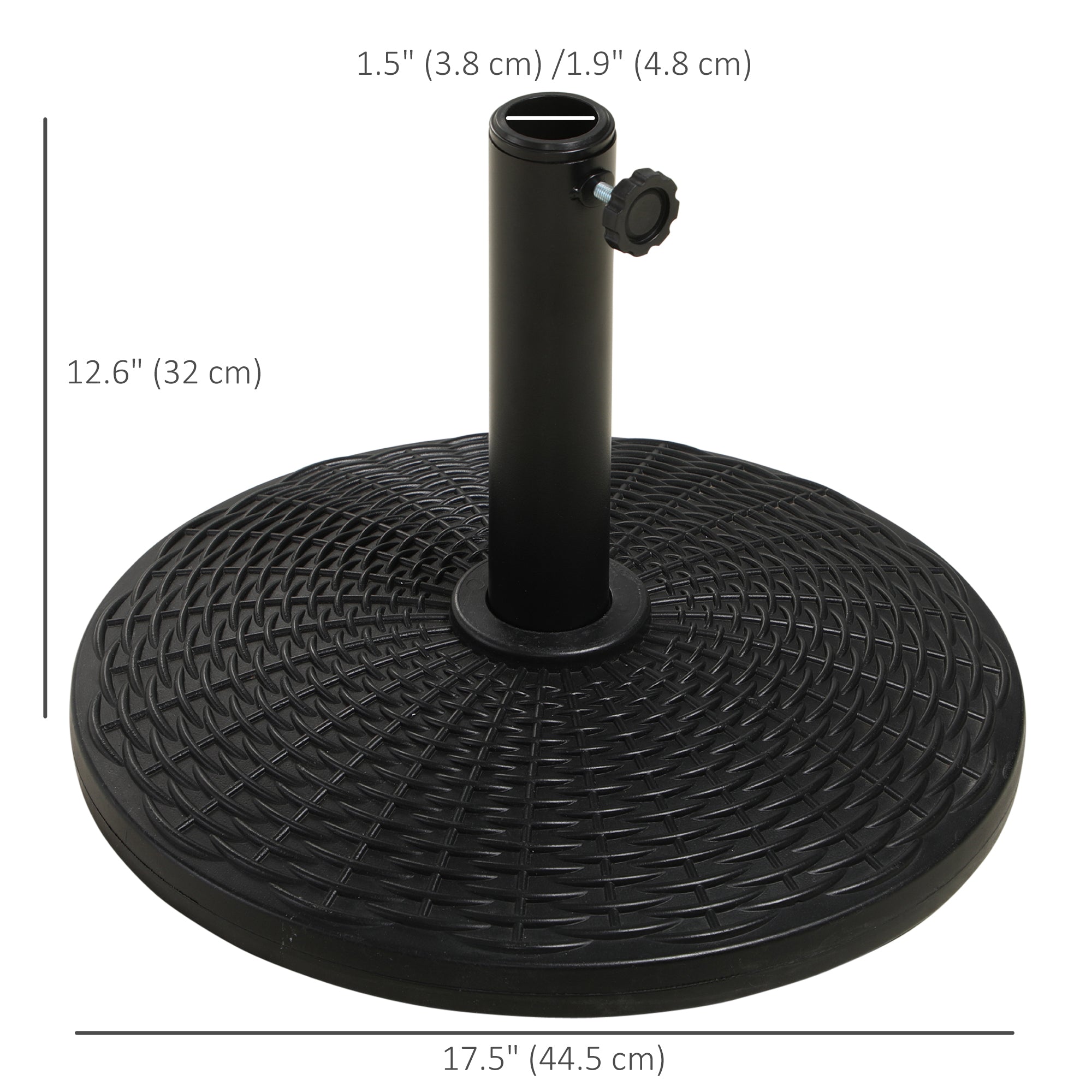 Outsunny 25 lbs Market Umbrella Base Holder 17.5" Round Parasol Stand with Rattan Design for Patio, Outdoor, Backyard, Black