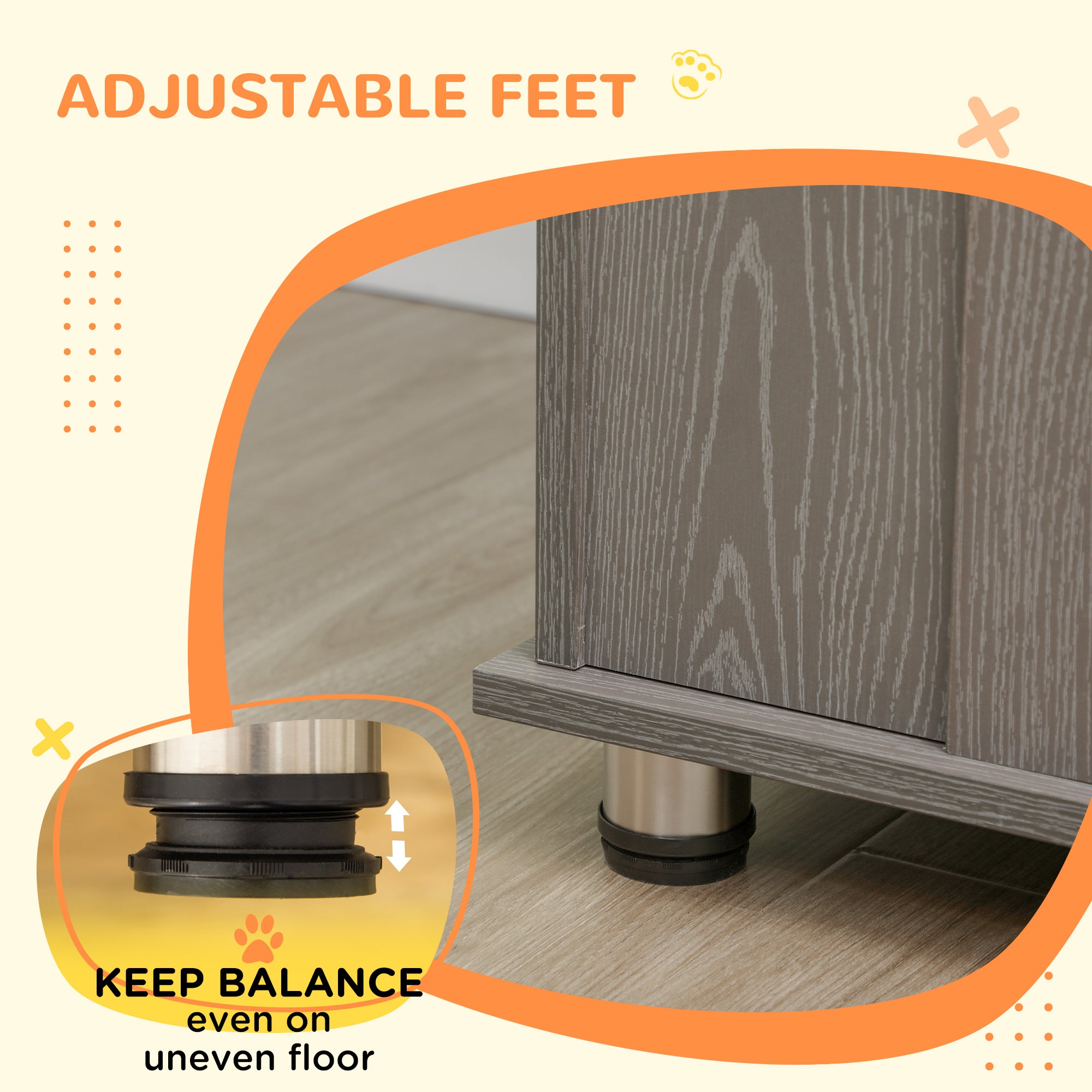 PawHut Dog Crate Furniture with Lockable Magnetic Door, Adjustable feet for Extra Large, Medium & Small Dogs, Indoor Use, Grey