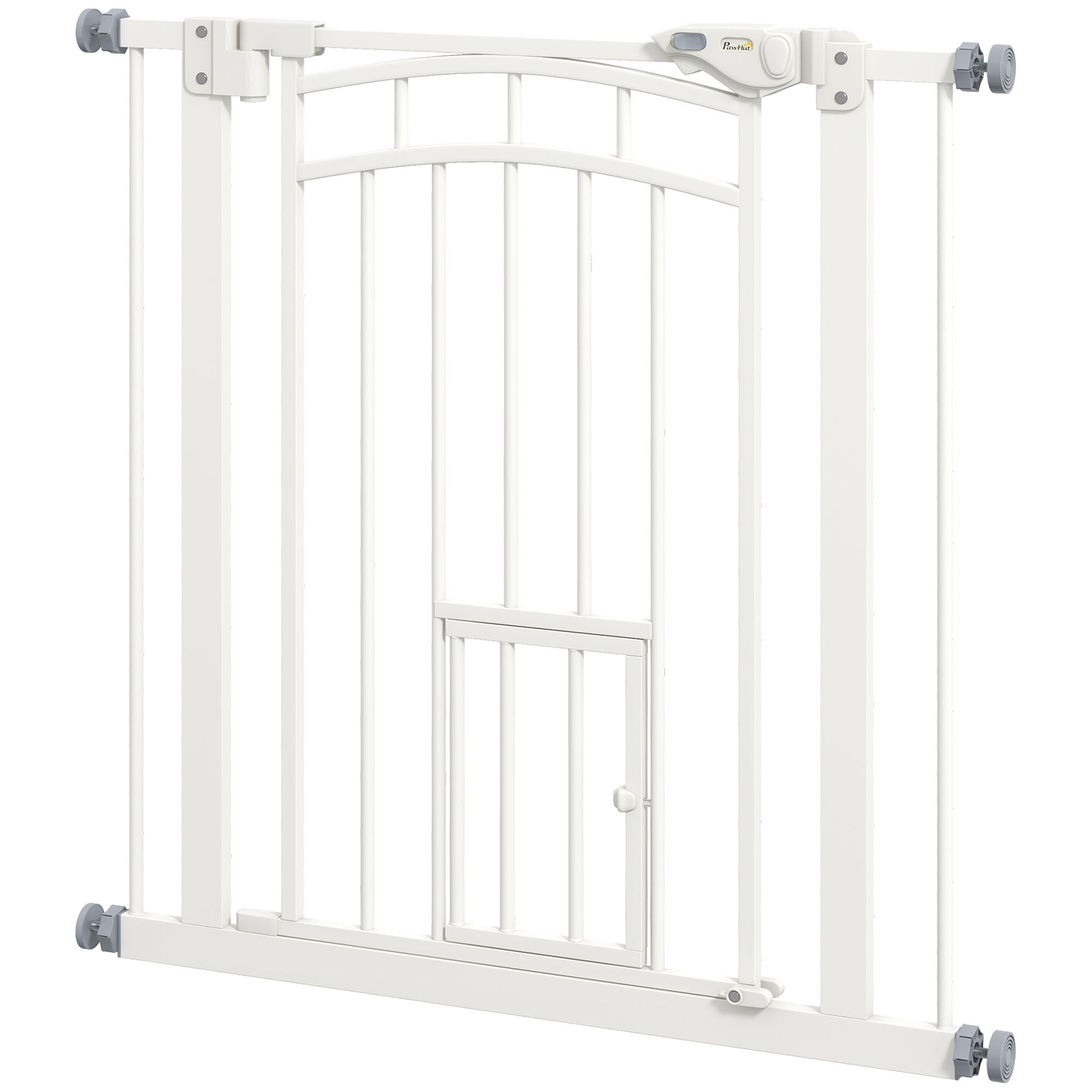 PawHut Auto-Close Pet Gate, Stair Gate with Cat Door, Double Locking for Doorways Hallways Stairs, Fits 29"-31.5" Wide, White