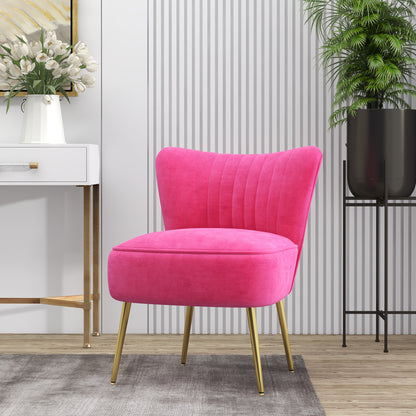HOMCOM Velvet Lounge Chair, Modern Accent Chair for Living Room with Gold Steel Legs and Tufting Backrest, Pink