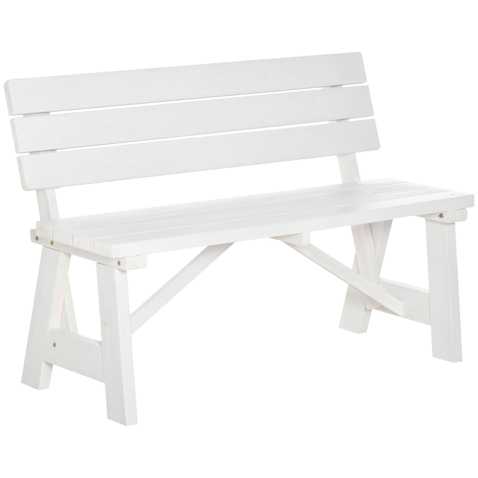 Outsunny Wooden Garden Bench for Outdoor, 2-person Patio Bench, Loveseat Furniture for Lawn, Deck, Yard, Porch and Entryway, White