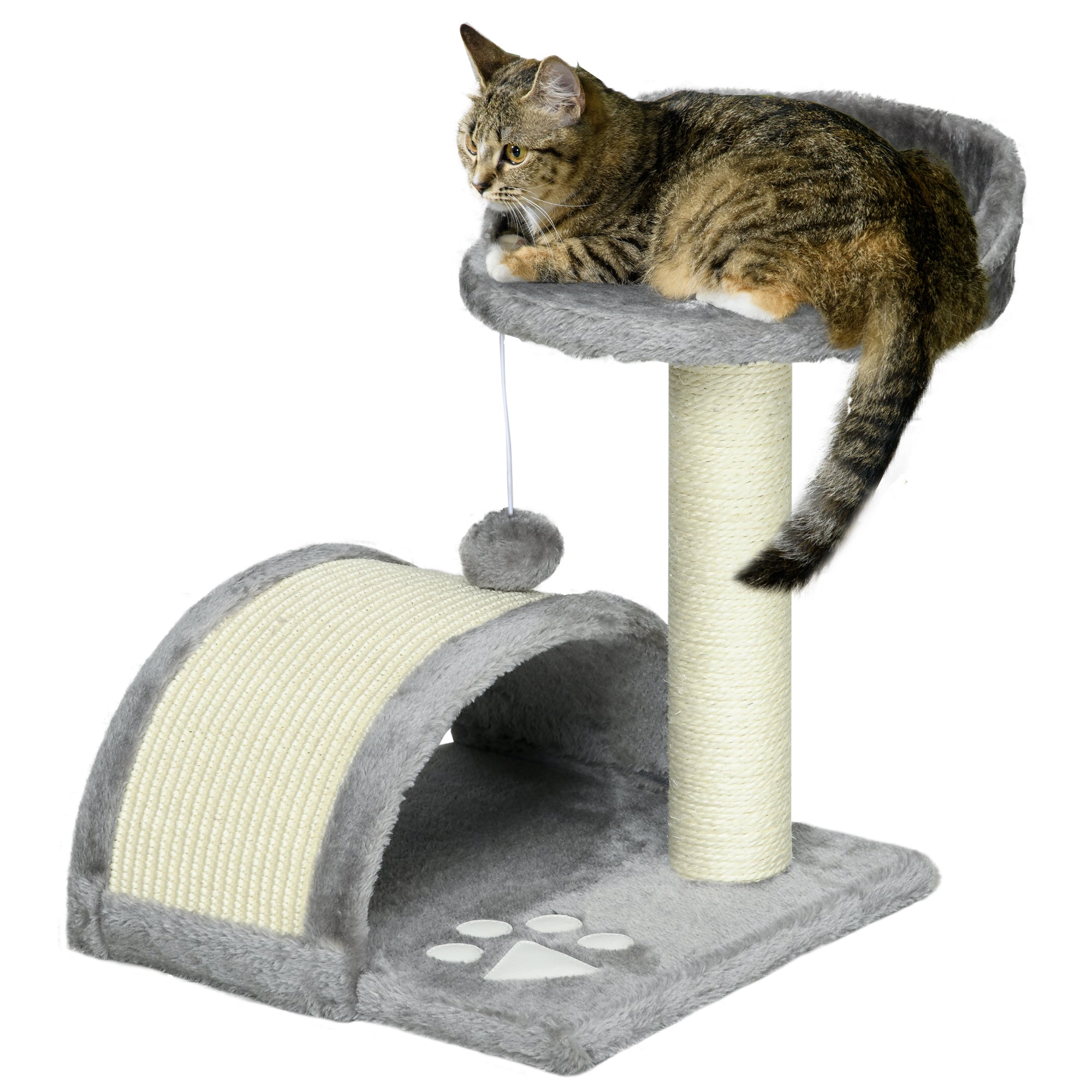 PawHut 17" Cat Scratching Tree Kitty House Kitten Activity Centre Pet Bed Post Furniture with Hanging Toy (Grey)