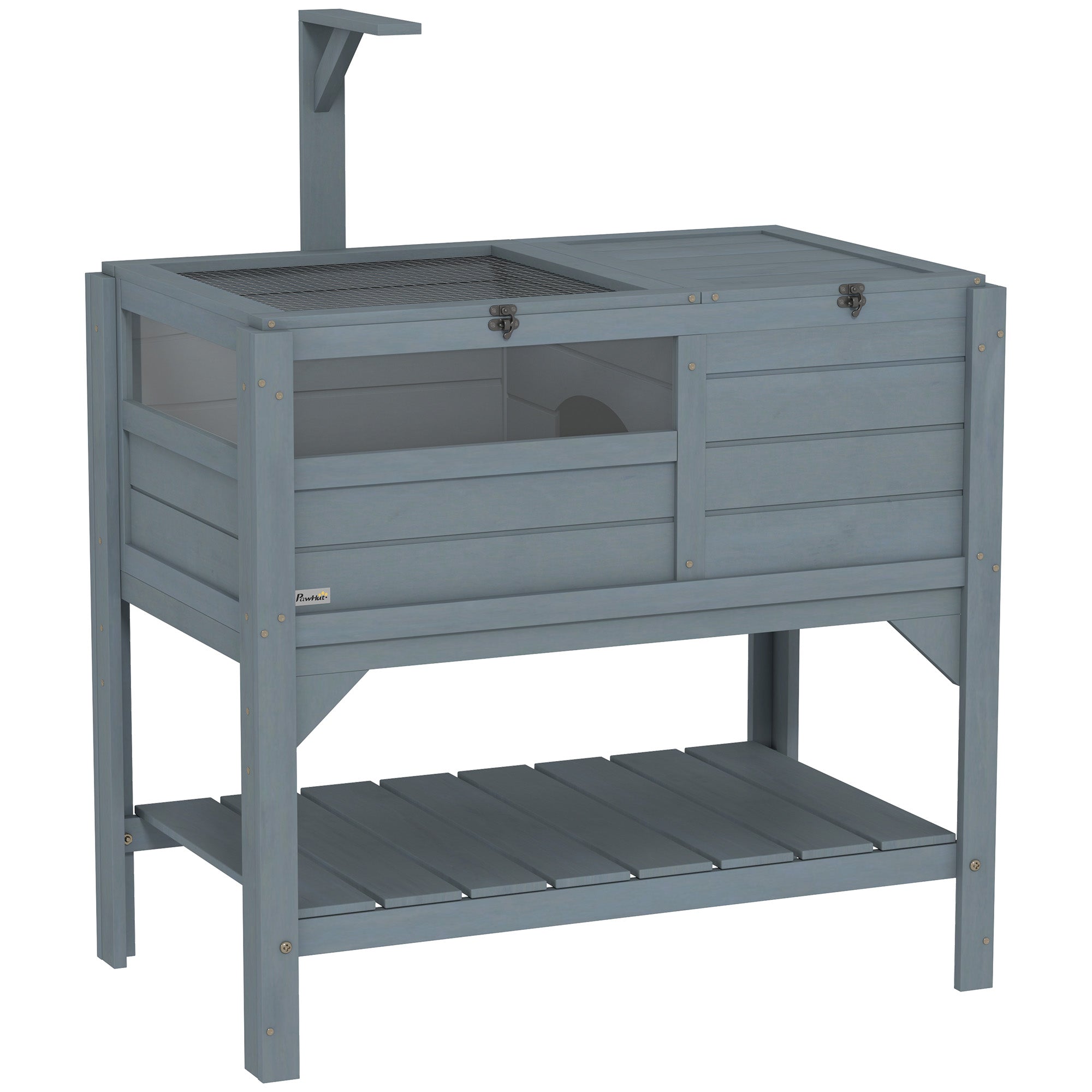 PawHut Wooden Tortoise House Habitat with Shelf, Light Support Frame, Tray for Indoor Use, 33" L x 20" W x 41" H