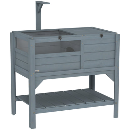 PawHut Wooden Tortoise House Habitat with Shelf, Light Support Frame, Tray for Indoor Use, 33" L x 20" W x 41" H