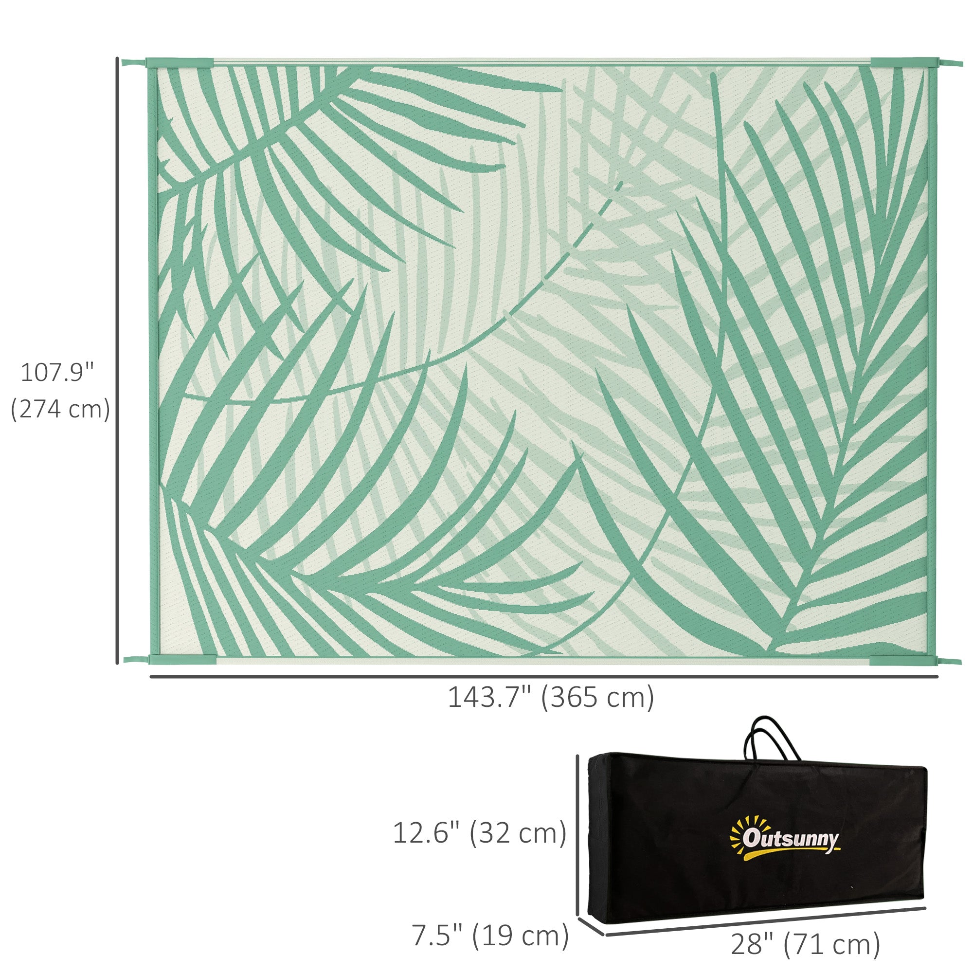 Outsunny Reversible Outdoor Rug with Carry Bag, 9' x 12' Waterproof Rug, Portable RV Camping Carpet for Backyard
