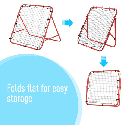 HOMCOM Volleyball Rebounder Net Football Training Aid Kickback Target Play Red