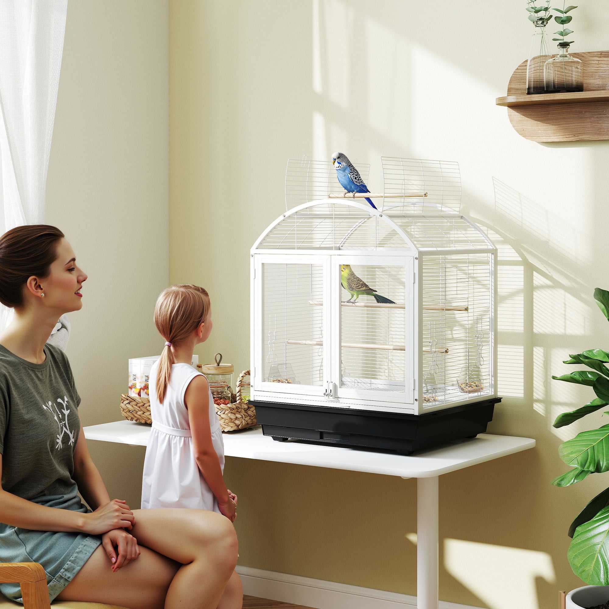 PawHut 30 Inch Open Top Bird Cage with Rolling Stand, Removable Tray, Food Container for Medium Small Bird, Finches, Dark Grey