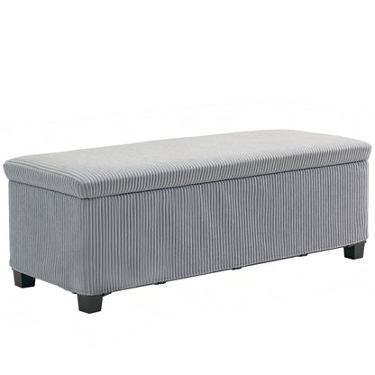 HOMCOM 44 Inches Ottoman with Storage, Lid, Legs, Corduroy End of Bed Bench for Living Room, Bedroom, Entryway, Light Grey