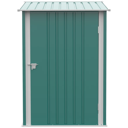 Outsunny 3.3' x 3.4' Lean-to Garden Storage Shed, Outdoor Galvanized Steel Tool House with Lockable Door for Patio Green