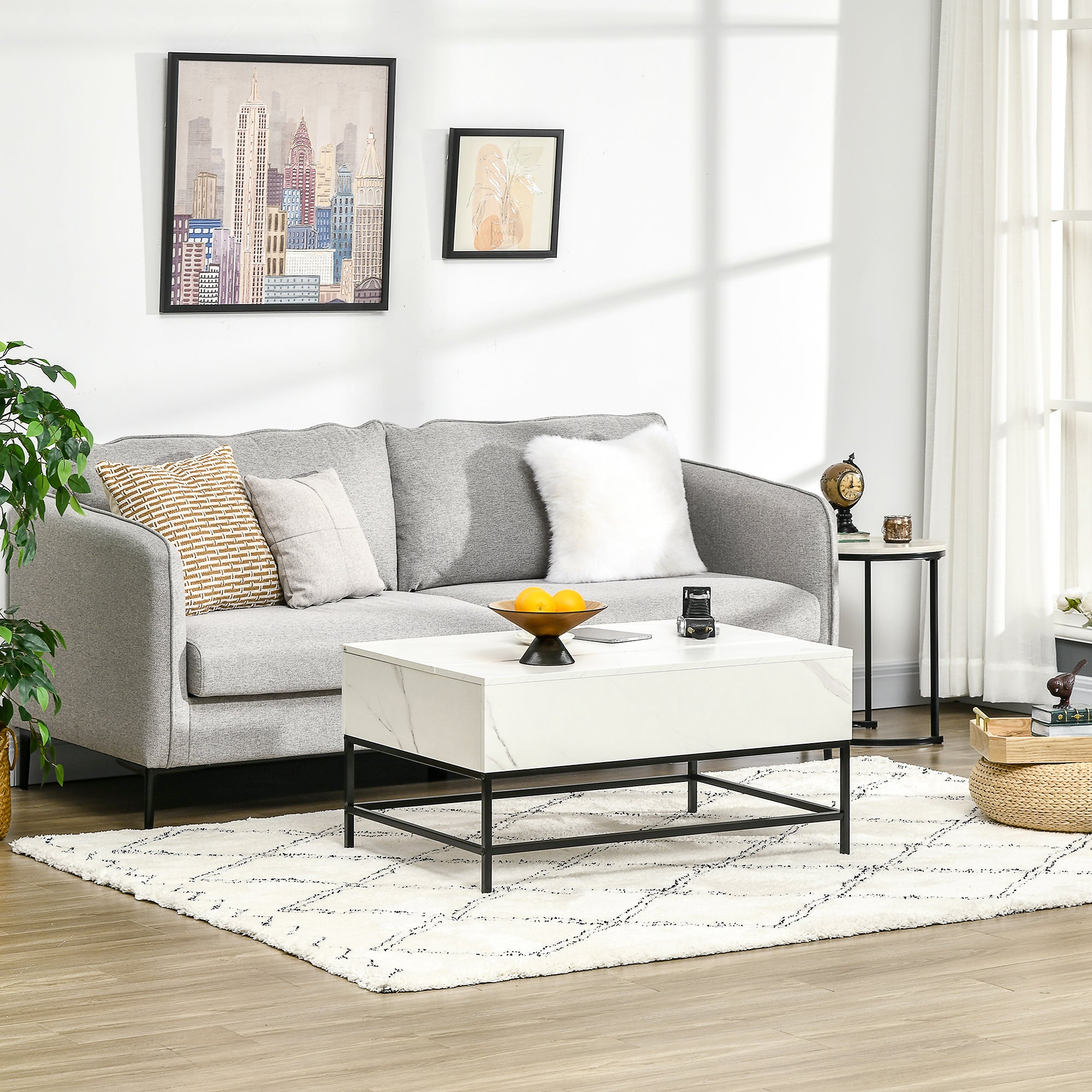 HOMCOM Lift Top Coffee Table with Hidden Storage Compartment Lift Tabletop Center Table for Living Room, White