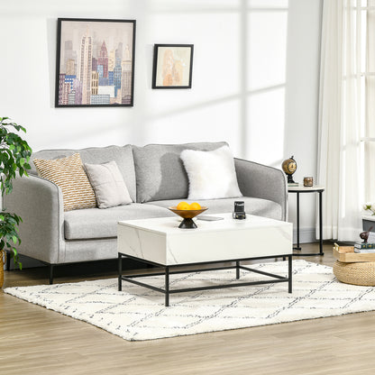 HOMCOM Lift Top Coffee Table with Hidden Storage Compartment Lift Tabletop Center Table for Living Room, White