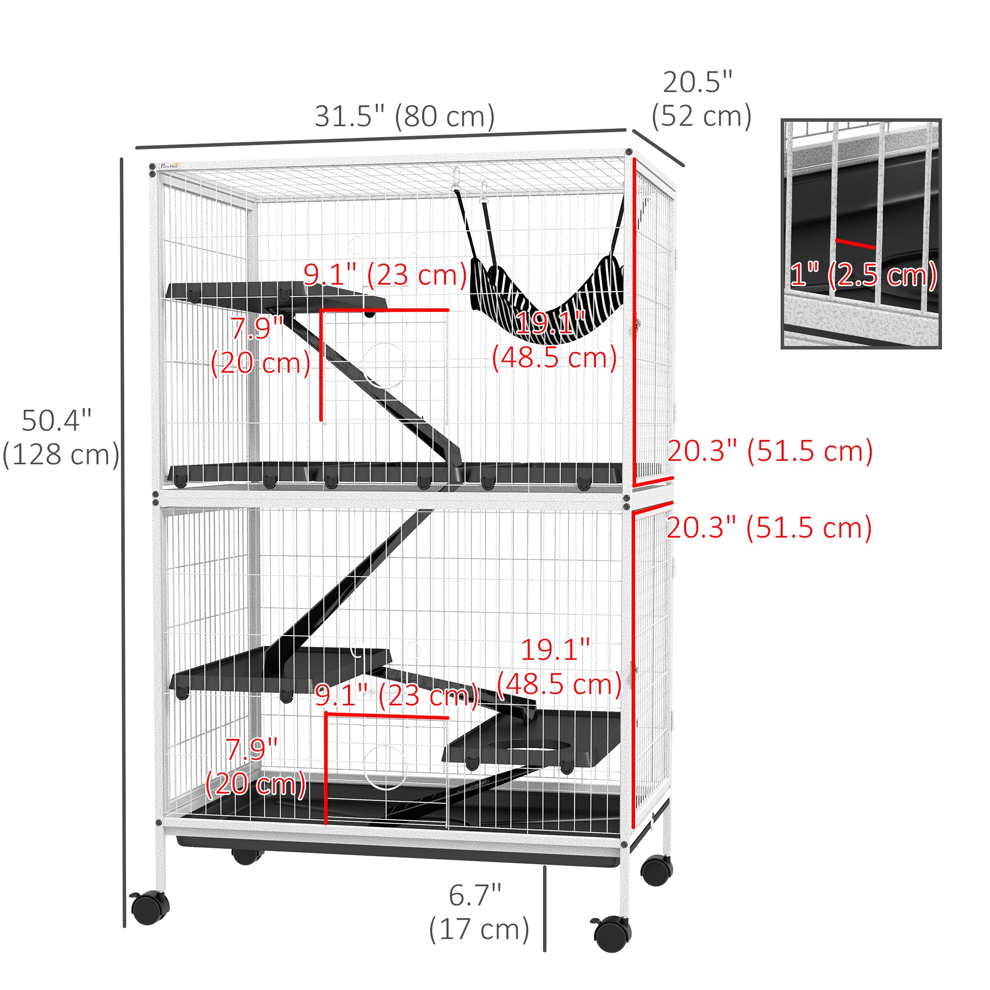 PawHut 5-Tier Rolling Small Animal Cage, Deluxe Guinea Pig Cage, Ferret Cage for Mink Chinchilla Kitten Rabbit, Light Grey