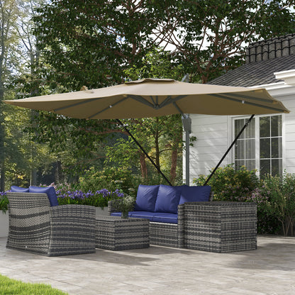 Outsunny 13 FT Cantilever Umbrella, Aluminum Hanging Offset Umbrella with 360°Rotation, Crank, Tilt, Cross Base, Khaki