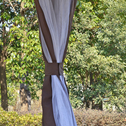 Outsunny 12' x 12' Outdoor Gazebo Canopy, Dome Patio Gazebo Netting Sidewalls and Curtains, Double Vented Roof, Brown