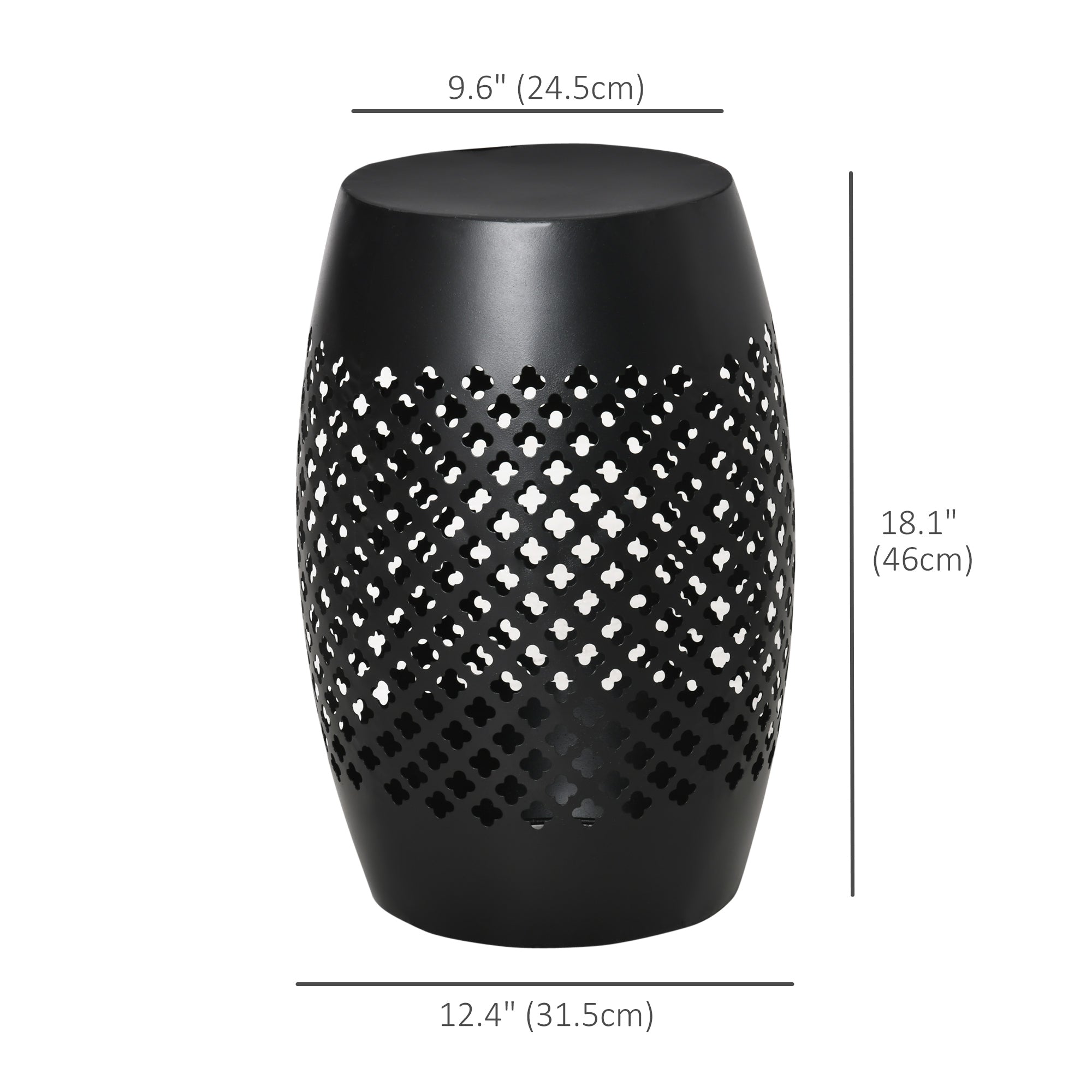 Outsunny 12.5" Steel Patio End Table, Round Hollow Drum Side Table, Accent Table for Indoor and Outdoor, Black