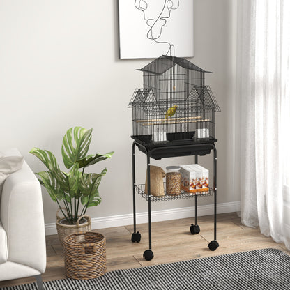 PawHut 48" Bird Cage with Perch, Swing, Food Container, Slide-out Tray, Handle, Parrot Cage for Finches, Canaries, Budgies