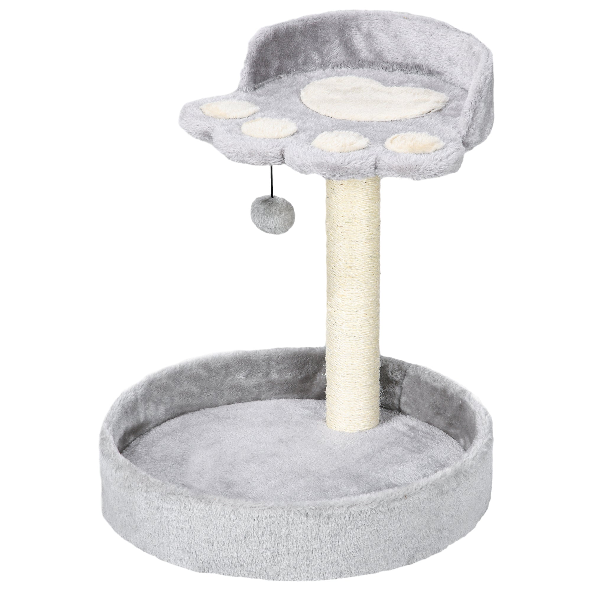 PawHut 17" Small Cat Tree, Cat Tower with Sisal Scratching Post, Dangling Ball, Bed, Kitten Activity Centre, Light Grey