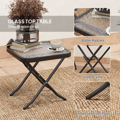 Outsunny Folding Bistro Set, Small Patio Set with Back Adjustable Chairs and Glass Top Table for Garden, Balcony, Porch, Grey