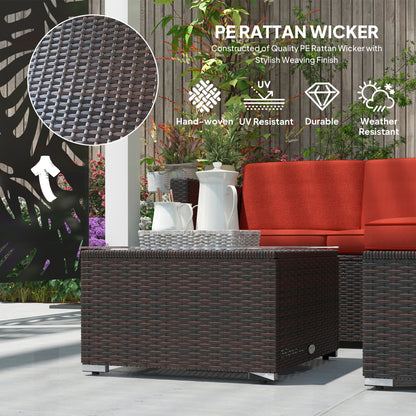Outsunny Patio Furniture w/ Soft Cushions, Corner Sofa Sets, Red