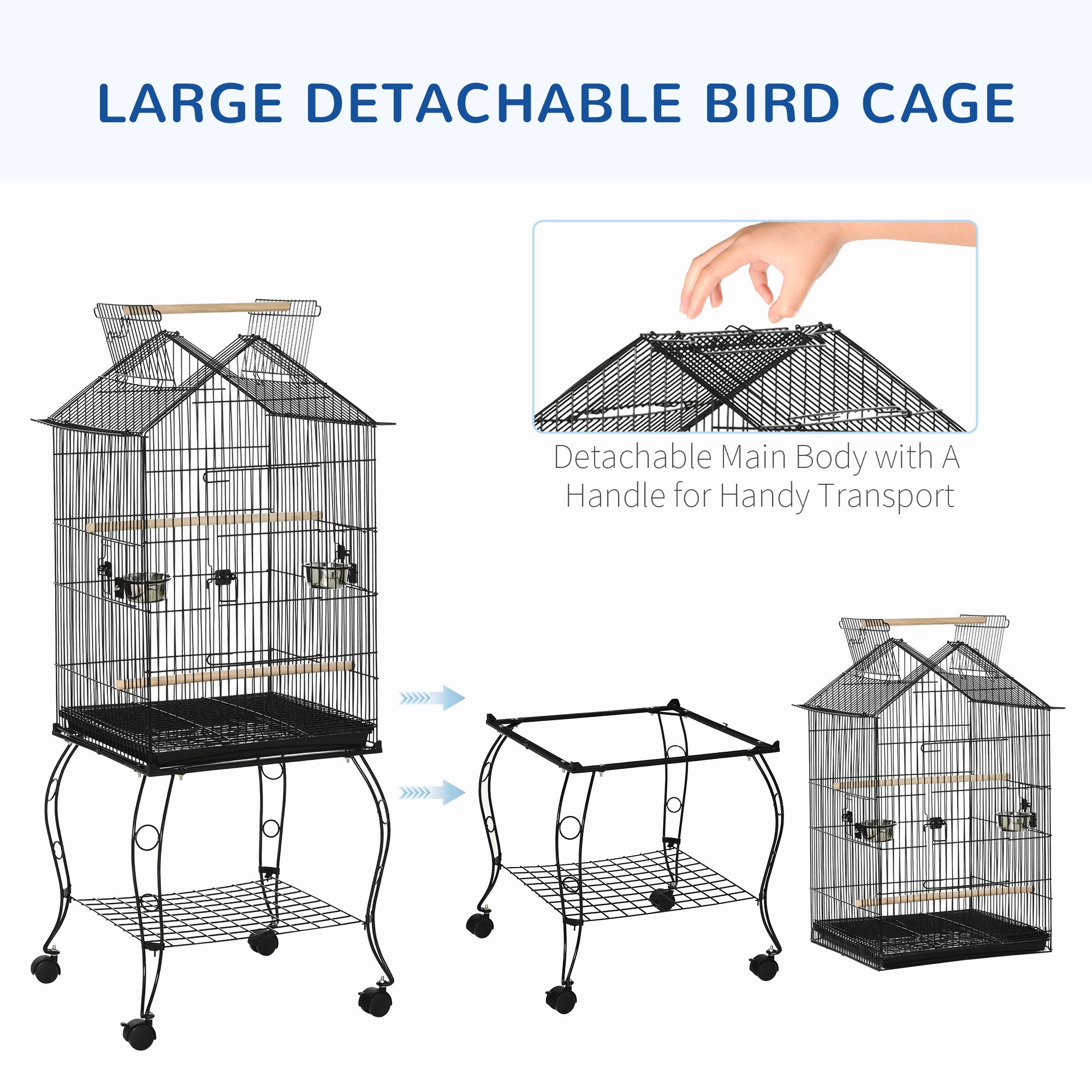PawHut Bird Cage 57 Inch Flight Cage for Cockatiel, Conure with Rolling Stand, Pull Out Tray, Storage Shelf, Open Top