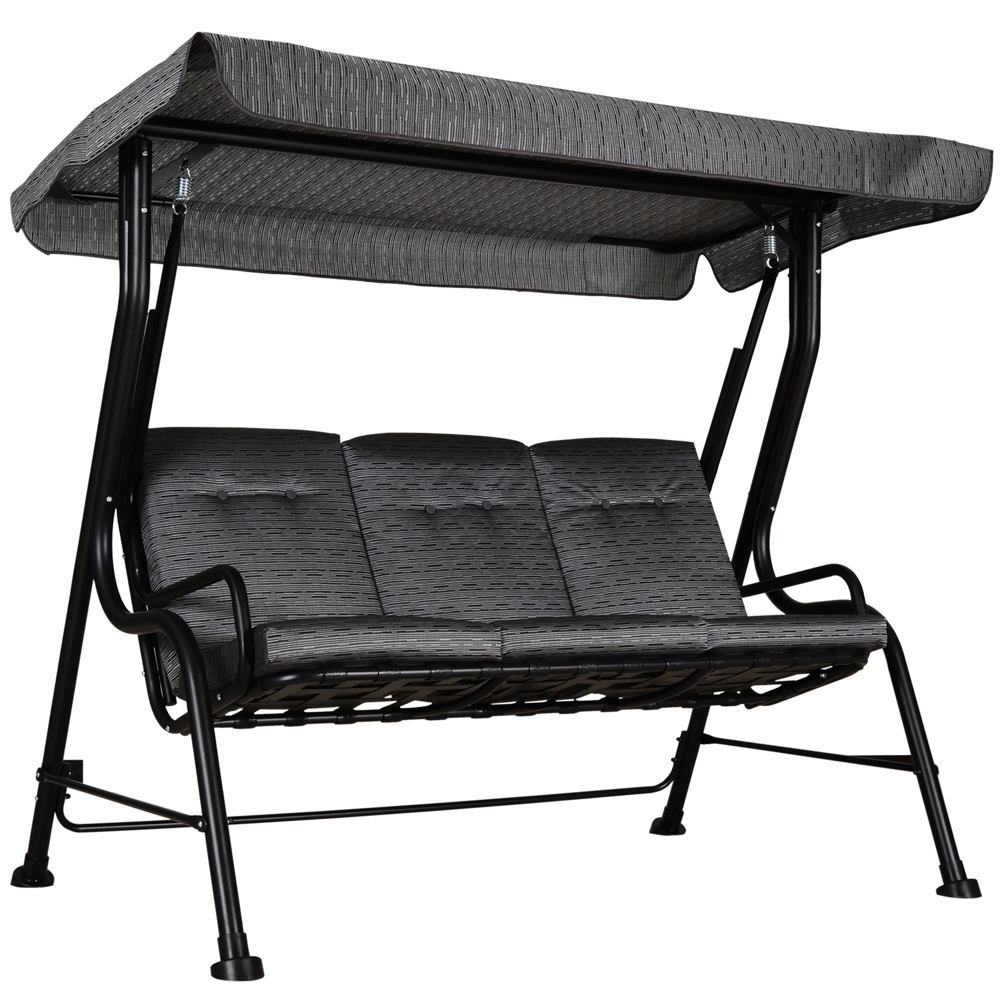 Outsunny 3-Person Porch Swing Chair, Patio Swing Bench with Adjustable Canopy, Removable Thicken Cushion and Weather Resistant Steel Frame for Outdoor, Garden, Poolside, Grey