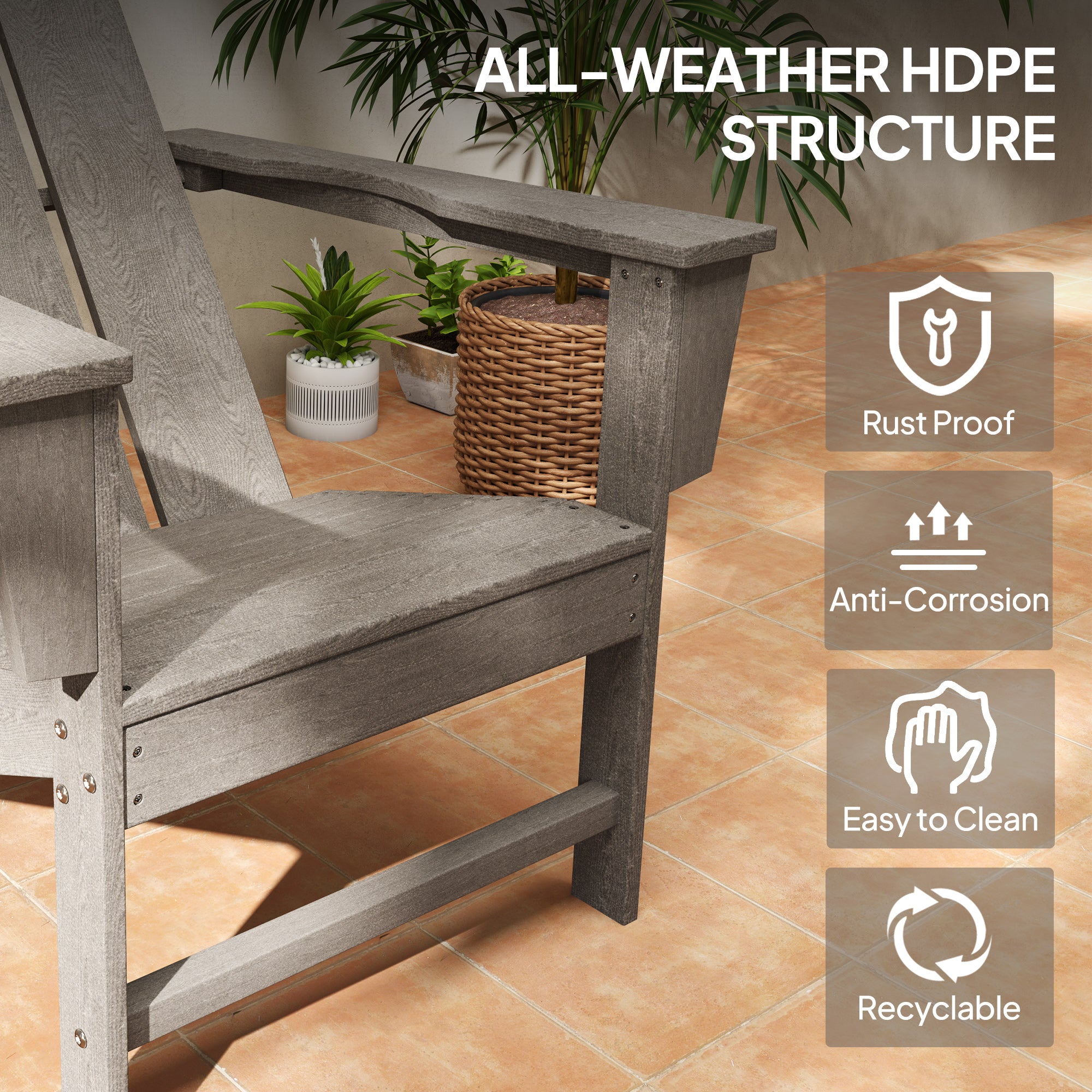 Outsunny HDPE Plastic Adirondack Chair, Muskoka Chair with High Back and Wide Armrests for Fire Pit, Patio, Porch, Dark Grey