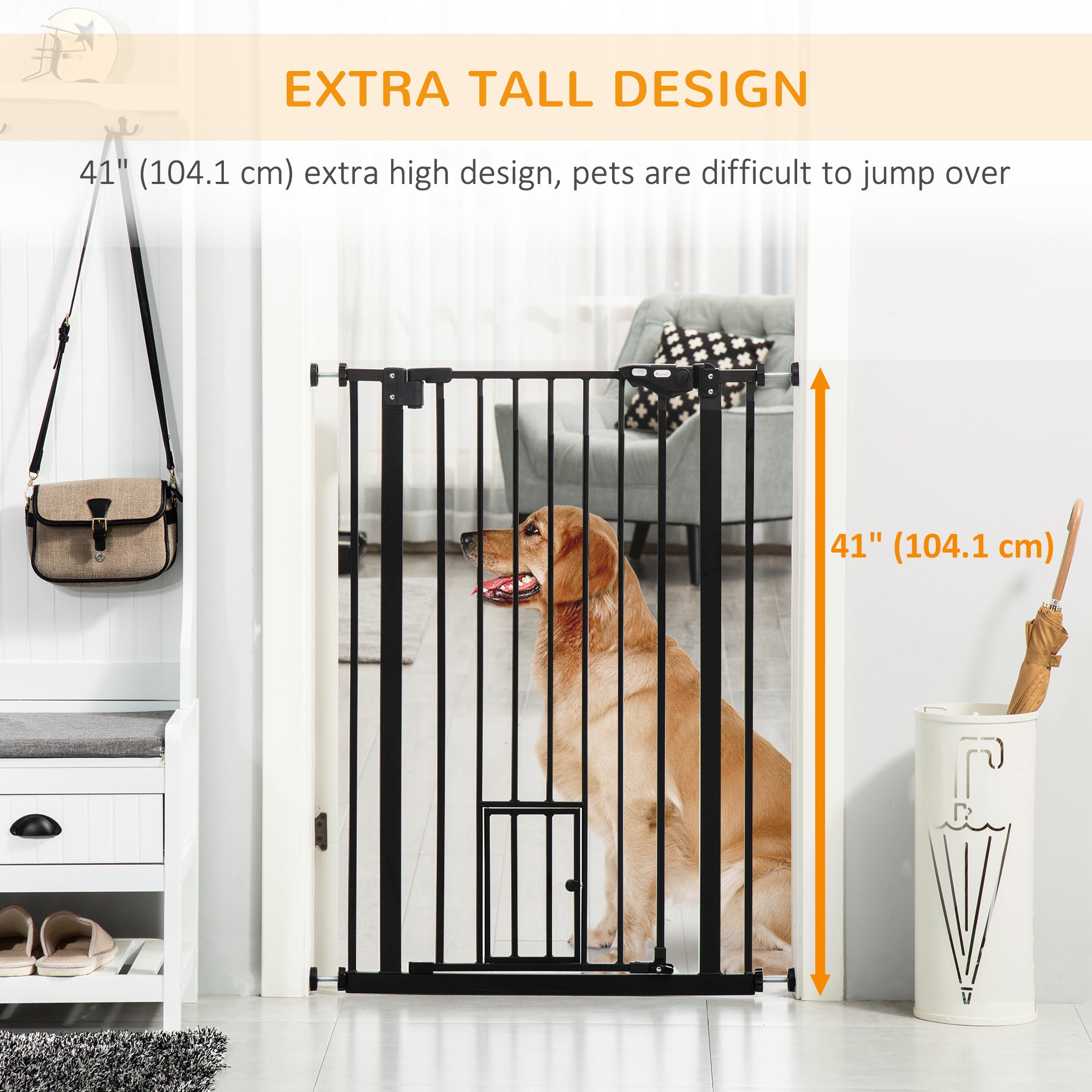 PawHut 41" Easy Open Indoor Dog Gates for Doorways, House, Stair - Black