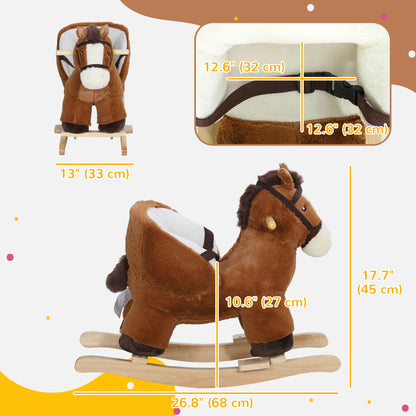 Qaba Baby Rocking Horse, Plush Animal Rocker for Toddlers Aged 18-36 Months with Sounds, Seat Belt