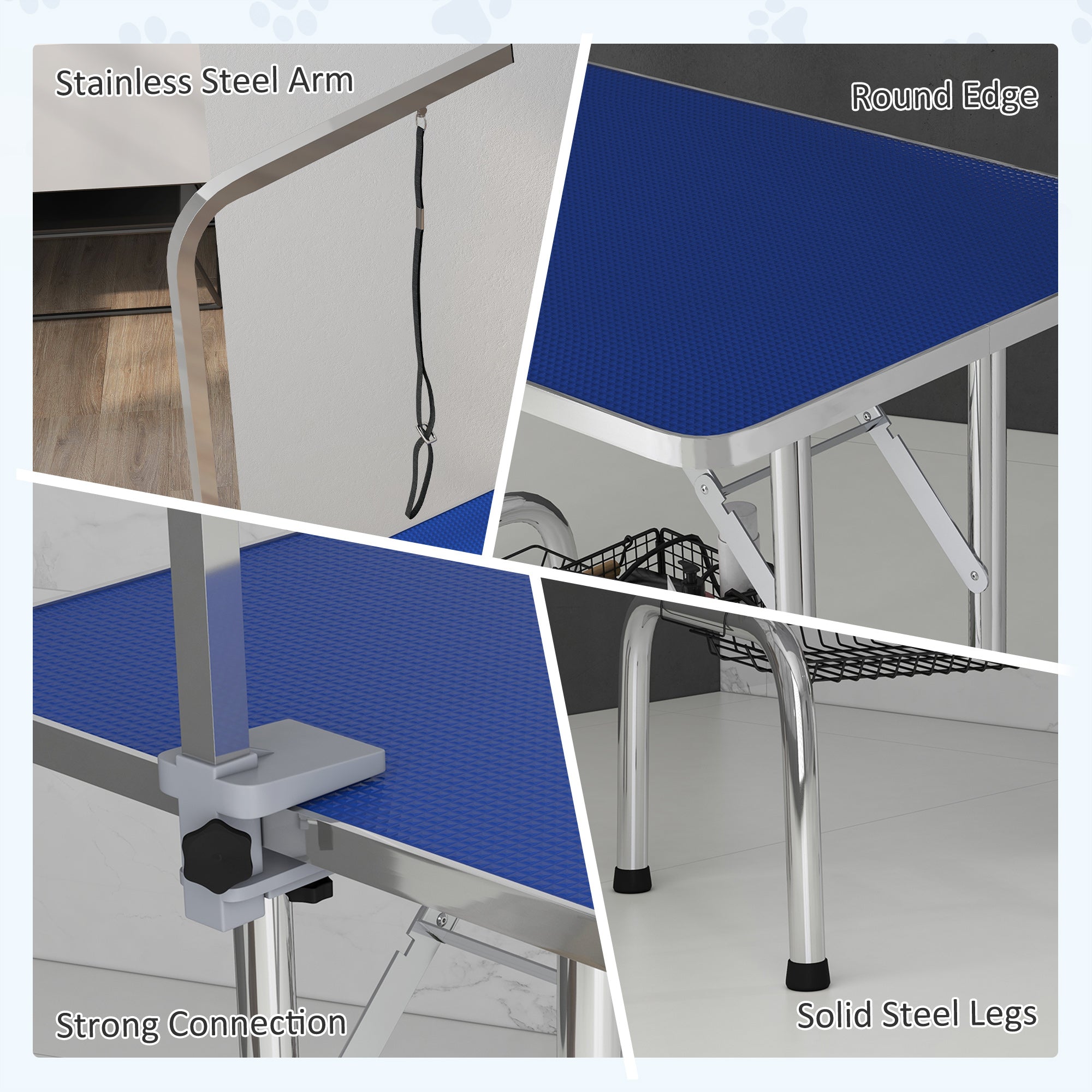 PawHut Foldable Grooming Table for Dogs with Height Adjustable Grooming Arm, Storage Shelf, Blue