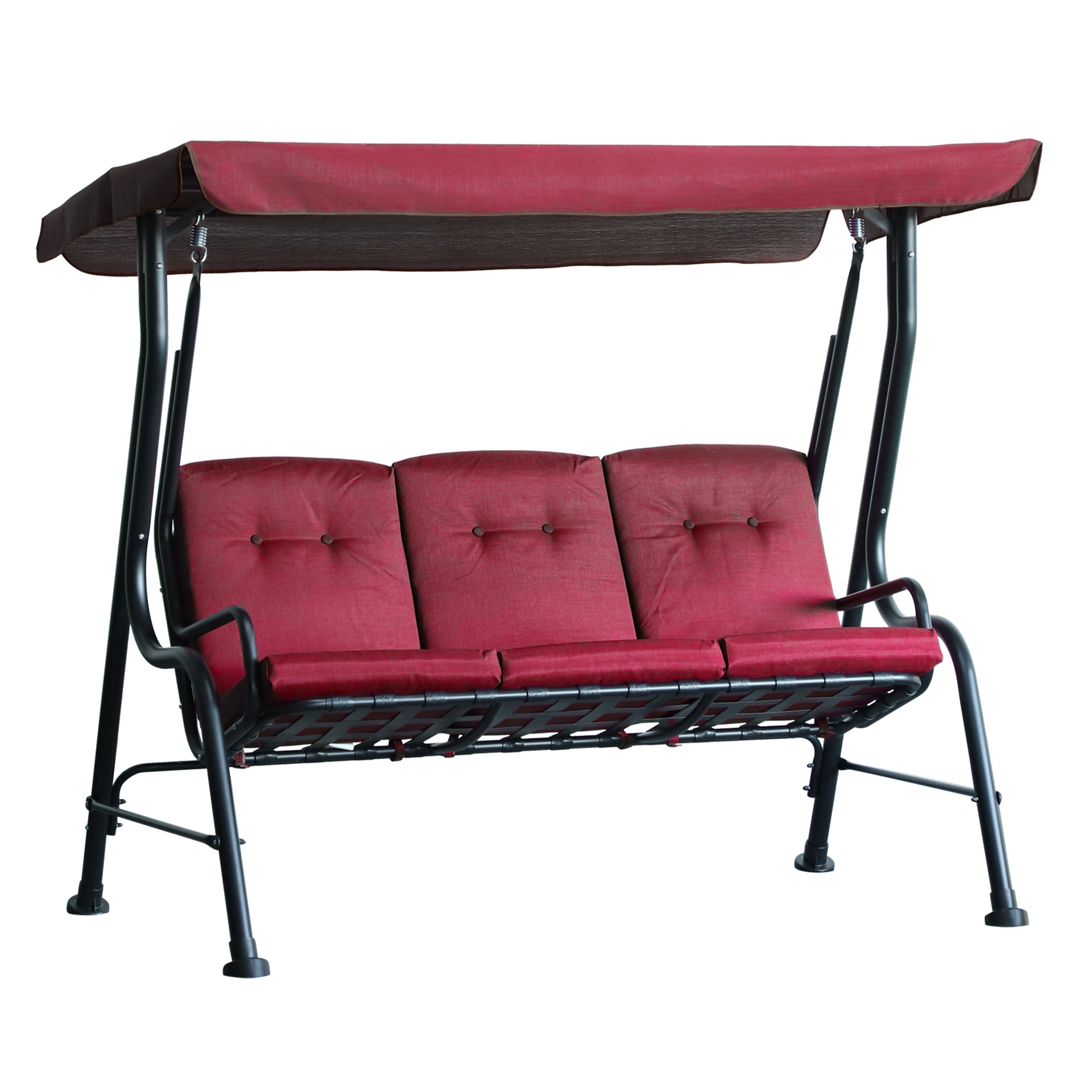 Outsunny 3-Person Porch Swing Chair, Patio Swing Bench with Adjustable Canopy, Removable Thicken Cushion and Weather Resistant Steel Frame for Outdoor, Garden, Poolside, Wine Red
