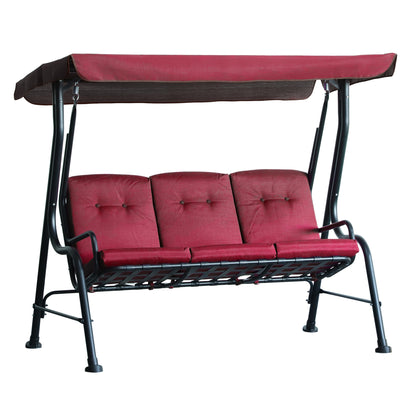 Outsunny 3-Person Porch Swing Chair, Patio Swing Bench with Adjustable Canopy, Removable Thicken Cushion and Weather Resistant Steel Frame for Outdoor, Garden, Poolside, Wine Red